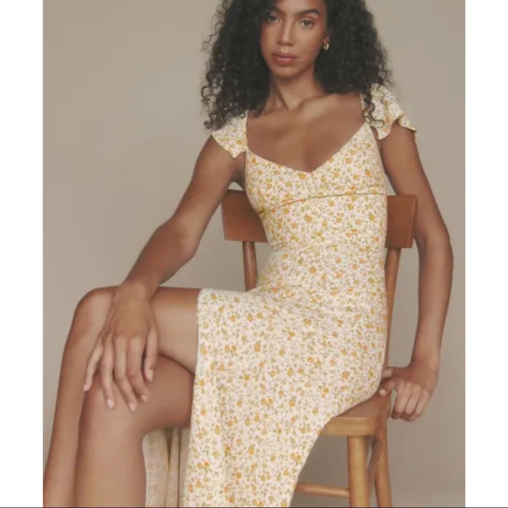 NWT REFORMATION Baxley Dress Lima Floral Yellow 4